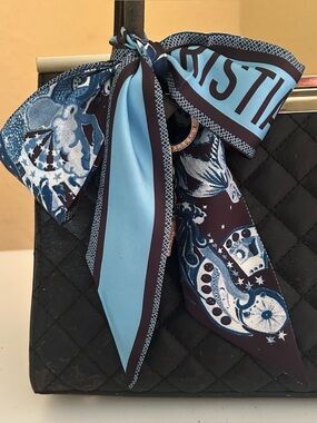 Boutique 2in1 Twilly Women Purse Scarf Van Gogh Blue White Reversible